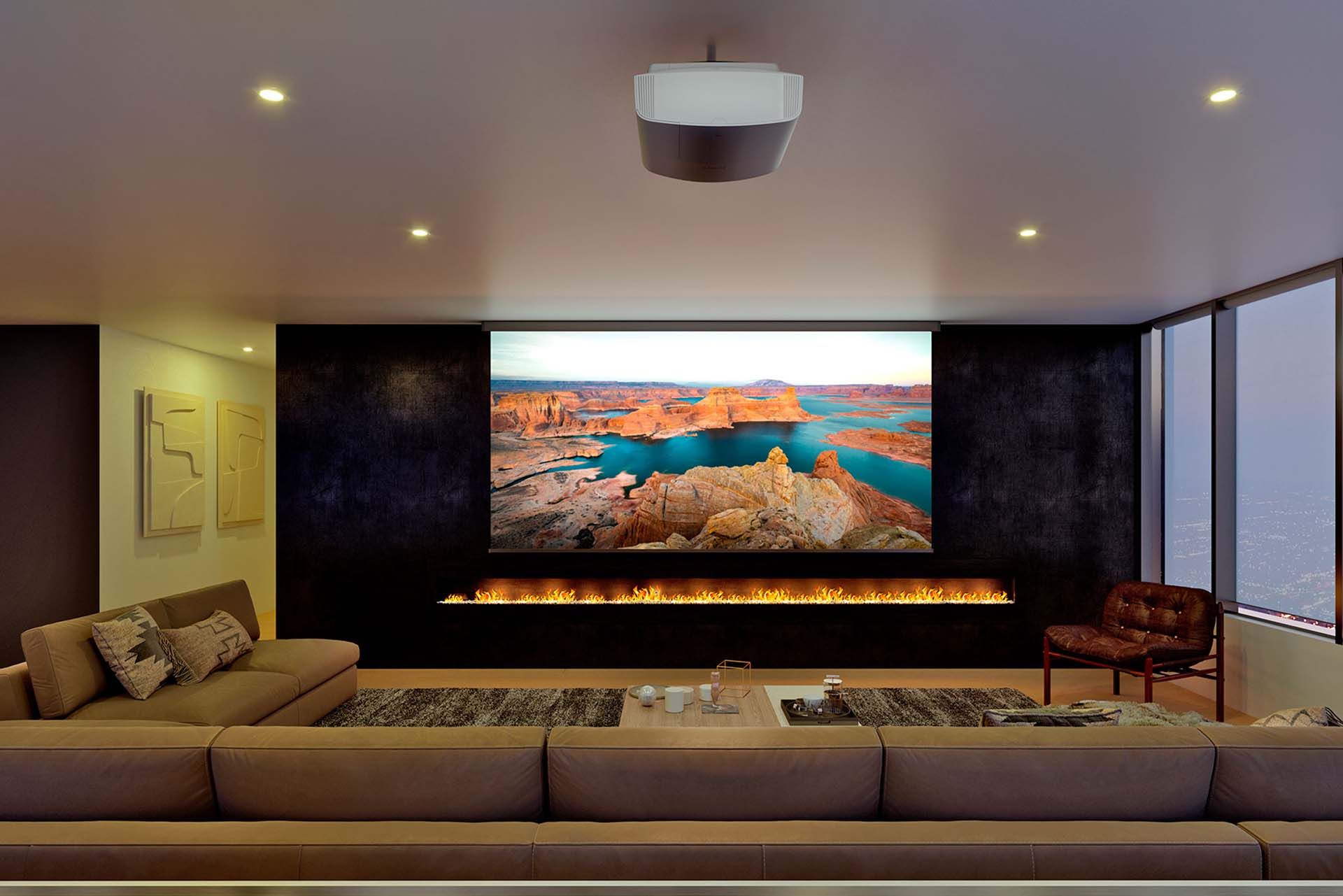 Sony Home Theater with wooden walls and ceiling in neutral colors
